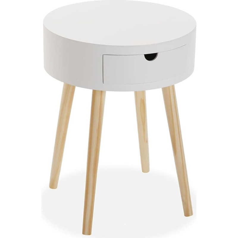 Versa Magdeburg Side Table for Living Room, Bedroom or Kitchen Modern Low Table with Drawer Dimensions (H x L x W) 53 x 40 x 40 cm, Wood, Colour: White