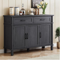 ONBRILL 122 cm Buffet Cabinet with Storage Space, Farmhouse Sideboard Buffet with 2 Drawers and 3 Doors, Wooden Coffee Bar Cabinet with Adjustable Shelves, Sideboard Storage for Kitchen, Living Room,