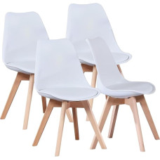 Dining Room Chairs, Set of 4, Modern Kitchen Dining Table Chairs, Side Chairs with PU Cushion and Wooden Legs for Kitchen, Dining Room, Living Room, Bedroom (White)