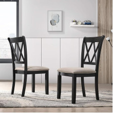 Roundhill Furniture Windvale Upholstered Fabric Dining Chairs - Set of 2 - Black