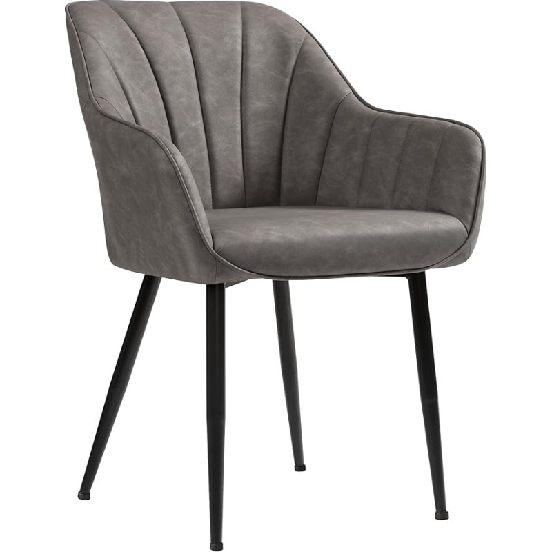 SONGMICS Dining Chair Lounge Chair with Armrest PU Cover 110kg Load Capacity Metal Legs for Dining Room Kitchen Living Room Bedroom Grey LDC079G01