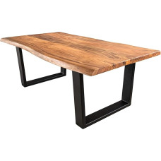 Riess Ambiente Mammut Solid Coffee Table 120 cm Acacia Natural V-Frame Black Living Room Table Wooden Table Solid Wood Table