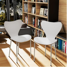 PIPIPOXER Set of 2 Dining Room Chairs, Kitchen Chairs, Living Room Chairs with Polypropylene Backrest and Electric Plate Legs, Upholstered Chair, White, 45.5 x 40 x 82.5 cm
