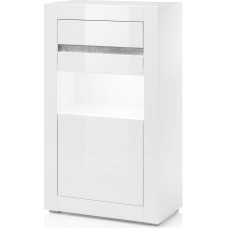 Newfurn Modern Wooden Display Cabinet II 66 x 112 x 35 cm (W x H x D) II [Finn.Four] in White/White High Gloss Living Room Bedroom Dining Room Hallway Hallway