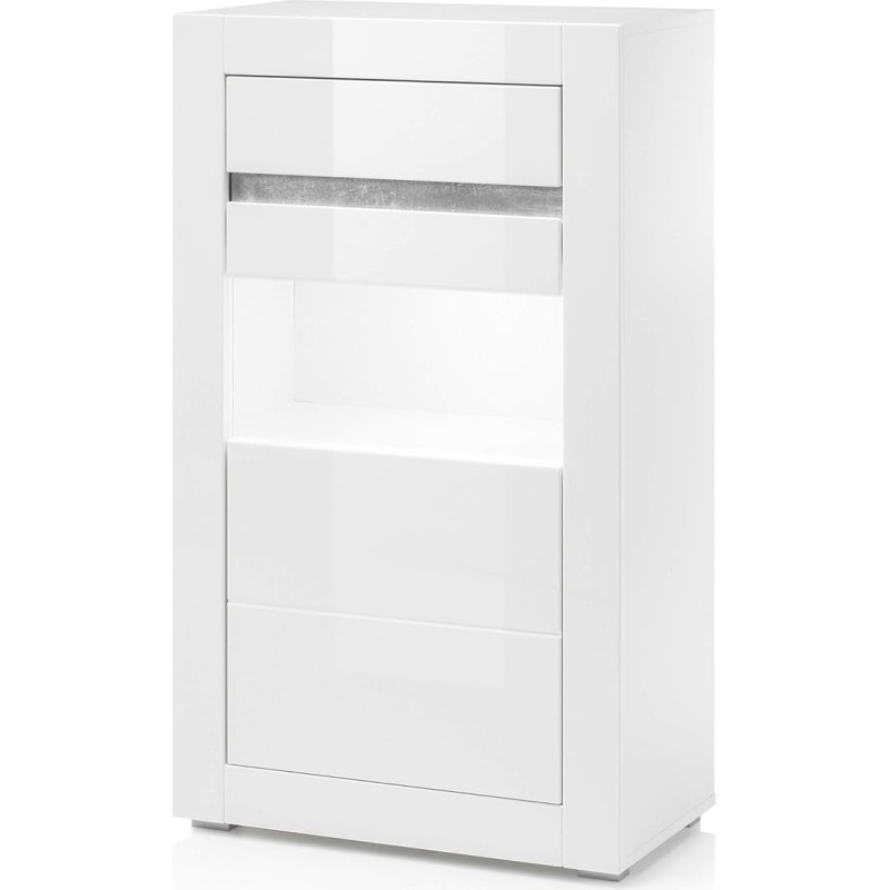 Newfurn Modern Wooden Display Cabinet II 66 x 112 x 35 cm (W x H x D) II [Finn.Four] in White/White High Gloss Living Room Bedroom Dining Room Hallway Hallway