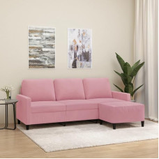Homgoday 3-Seater Sofa with Stool, Lounge Sofa, Couch, Guest Sofa, Sofa in L-Shape, Corner Sofa, Relaxing Sofa, Seat Furniture for Living Room, Office, Bedroom, Pink, 180 cm, Velvet