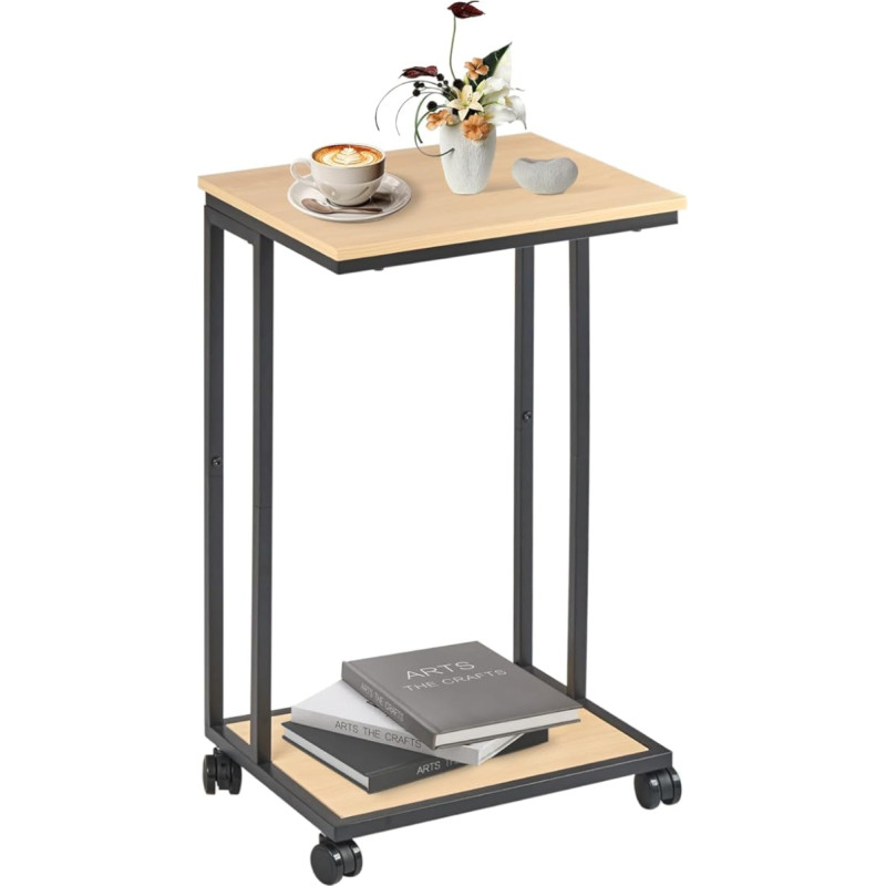 fusehome C Shape Side Table Couch Extendable Under Sofa Snack Table Small TV Tray C Table with Wheels Laptop Desk for Living Room Bedroom Small Spaces White Maple
