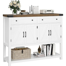 HOSTACK Buffet Sideboard Cabinet with Storage 47.2 Inch Modern Farmhouse Coffee Bar with 2 Drawers Barn Doors Console Table with Shelf for Kitchen Dining Room Living Room Entrance Area (White)