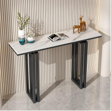 ZIGTUEI Narrow Console Table, Entrance Area Decorative Table, with Metal Frame, Simple Living Room Sofa Table, for Entrance, Hallway, Anteroom, Living Room (Black A, 100 cm / 39.4 inches)