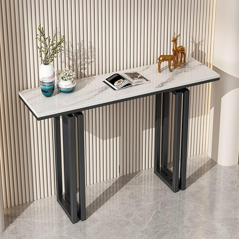 ZIGTUEI Narrow Console Table, Entrance Area Decorative Table, with Metal Frame, Simple Living Room Sofa Table, for Entrance, Hallway, Anteroom, Living Room (Black A, 100 cm / 39.4 inches)