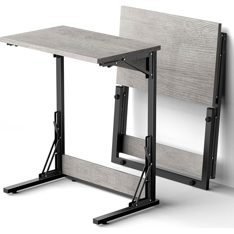 Tatub Folding C Shape Side Table 24 Inch 2 Pack Small Sofa Side Table Laptop Desk Couch TV Tray Table for Living Room Bedroom Light Ivory