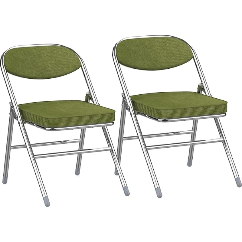Lvhecforhm Folding Chairs with Backrest, Set of 2 Dining Room Chairs, Kitchen Chairs with Metal Legs, Dining Room Chair, Living Room Chair, Folding Chairs Green, Lounge Chair, Upholstered Chair