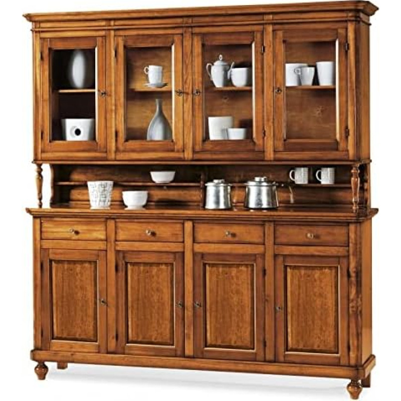 Mar.c.a. Design - Elegant Napoletan Glass Jar with Stand Made of Solid Wood and MFD Dark Walnut with 4 Doors, Shop Window Cabinet Living Room Art Povera Made in Italy - Dimensions 196 x 43 x 218 cm