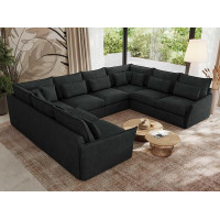 MKS MEBLE U-Shape Sofa U-Shape, Living Landscape Couch, Corner Sofa, Couch Granite, Upholstered Corner, Big Sofa XXL, Upholstery Set - Verso U 8M - Dark Grey Structure