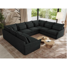 MKS MEBLE U-Shape Sofa U-Shape, Living Landscape Couch, Corner Sofa, Couch Granite, Upholstered Corner, Big Sofa XXL, Upholstery Set - Verso U 8M - Dark Grey Structure