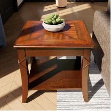 Cherry CJZ-DR200 Solid Wood Side Table Living Room Side Table with Shelf Mid-Century Queen Anne Style Bedside Table Queen Anne Style Bedside Table 50cm W x 45cm D x 55cm H Simple