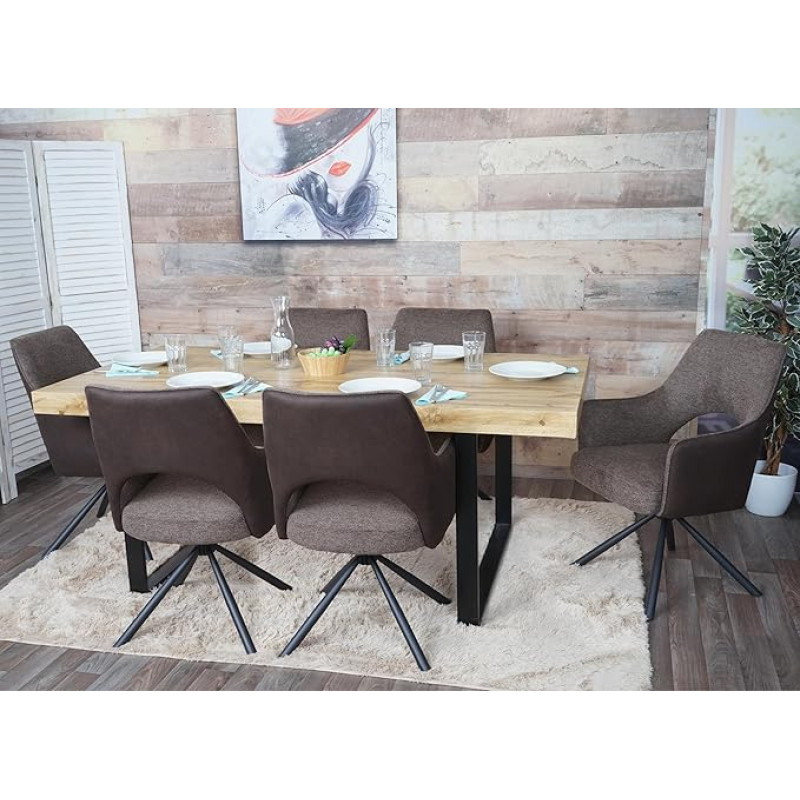 Mendler Set of 6 Dining Room Chairs HWC-K30 Kitchen Chair Recliner Chair Swivel Auto Position Fabric / Textile MVG Brown / Dark Brown