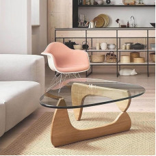 Triangular Glass Coffee Table, Modern Side Table, Solid Wood Base and Tempered Glass Top for Living Room, Balcony, Patio, Office, C3114 x 82 x 40.6 cm