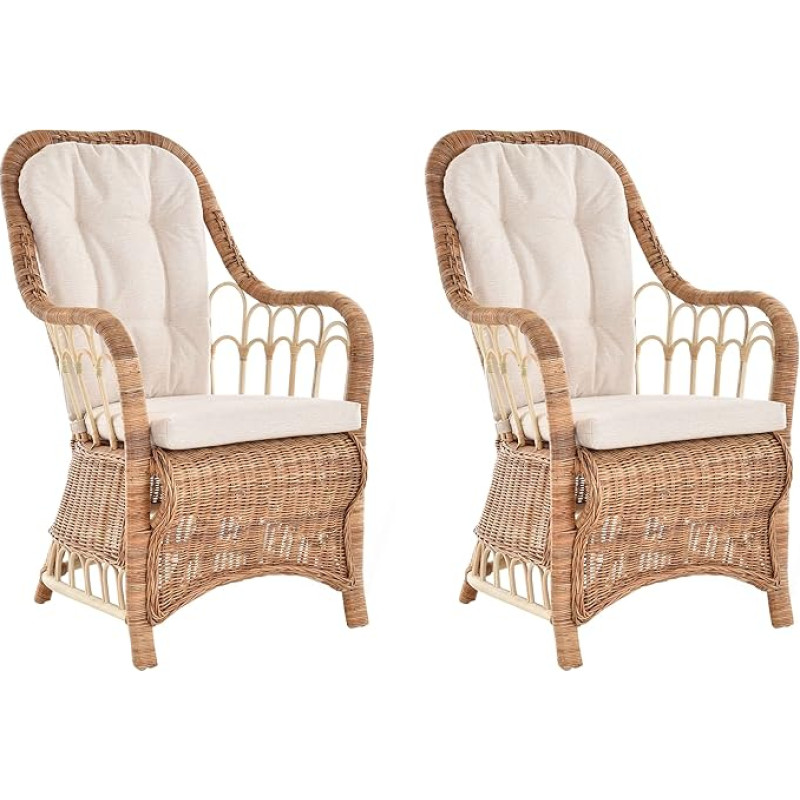 Krines Home Rattan Dining Room Chairs Set of 2 with Armrests Rattan Chairs Dining Room Chair High Back (Natural)