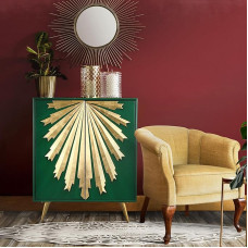 Savonnerie Green Storage Cabinet with Buffets and Sideboards with Gold Painted Doors 16.5