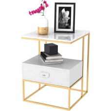 CAFIEDR Coffee Table Marble Coffee Table with Drawer, Sofa Table, Storage Table, Golden Bedside Table