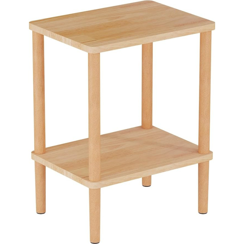 LUCKNOCK Solid Wood Side Table, 2-Tier Small Side Table with Storage Shelf, Narrow Bedside Table for Small Spaces, Bedroom, Living Room, Farmhouse, Assembly Without