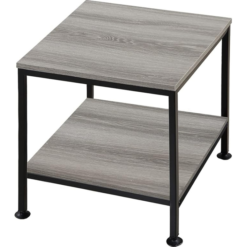 KirKical 2 Tier Side Table Square Metal Frame Rustic Grey Bedside Table Sturdy Easy Assembly Simple Style for Living Room Bedroom 1 Piece