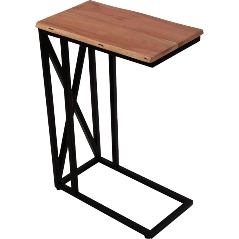 SAM Adona Laptop Table Solid Acacia Wood + Natural Coloured Side Table with Black Metal Frame 46 x 25 x 67 cm FSC® 100% Certified