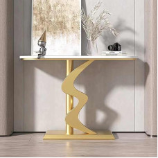 Moderner Konsolentisch im Industriestil – unregelmäßiger Metallfuß, schmaler Eingangstisch für hinter dem Sofa, Akzenttisch für Flur, Wohnzimmer und Foyer (weiß, 100 cm)