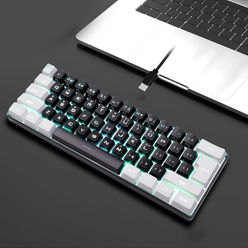 60% Wired Gaming Keyboard, Compact Keyboard with RGB Backlight, Ergonomic Mechanical Keyboard with 61 Keys for PC Gamer, Typist, Office