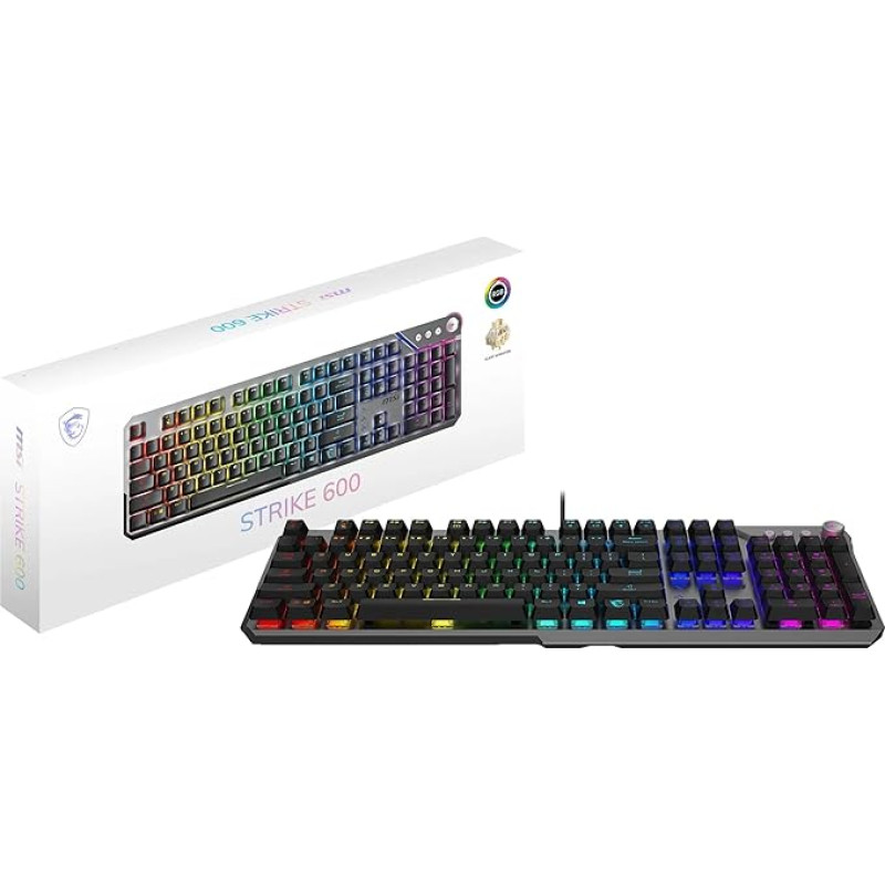 MSI Strike 600 Silent FR Gaming Keyboard, Quiet - Kailh Midnight Pro Silent Touch Switch, Ergonomic Keys, Non-Slip Base, RGB Mystic Light per Button, USB 2.0 - Full Size