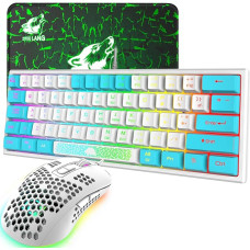K61 UK Layout 60% Gaming Keyboard Mouse Set Wired 62 Keys 7 RGB LED Backlight 19 Keys Anti-Ghosting+ 2400 DPI Ultralight Gaming Mouse with Honeycomb Shell + Mouse Pad White Mixed