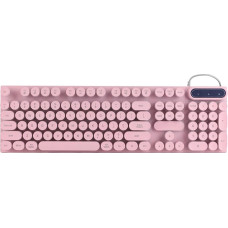 Ailgely Gaming Keyboard, Round USB Keycaps, Backlit Wired Multimedia Keyboard for Desktop Laptop Gaming (Pink)