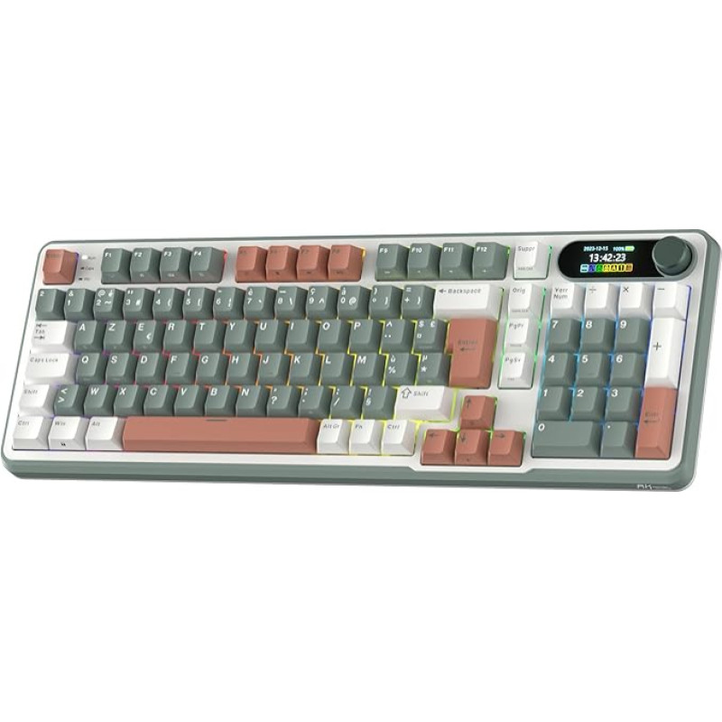 RK ROYAL KLUDGE S98 FR Mechanical Keyboard with Smart Display & Button, Top Mount 96% Wireless Mechanical Keyboard BT/2.4G/USB-C, Hot-Swapable, Software Support, 98 Keys, AZERTY