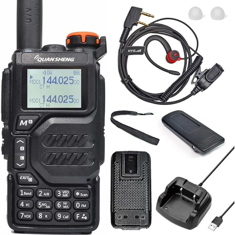 HYS Quansheng UV-K5(8) 5W Dual Band Walkie UV-K6 (oranž) Talkie laetav laetav aku raadio, VHF UHF kahesuunaline raadio (G-konksu kõrvaklapid koos kergete kõrvaklappide tarvikutega) (K5)