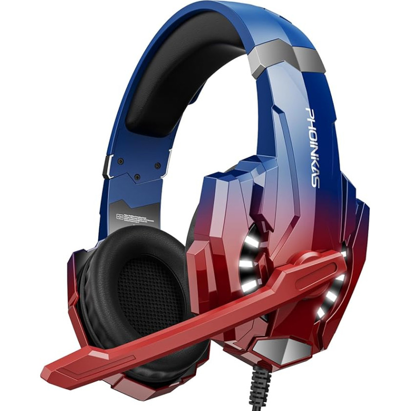 PHOINIKAS G9000 Gaming Headset with Microphone for PS5, PS4, PC, Switch, Over-Ear Gamer Headphones with 3D Surround Sound, LED Light, 3.5 mm Cable for Xbox One/Mac/Laptop/Tablet