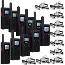 Retevis RB628 raadio, PMR446 Mini laetav Walkie Talkie Adult 1500 mAh, LCD ekraan VOX, professionaalne raadio koos peakomplektiga hotelli, kooli jaoks (10 tk, must)