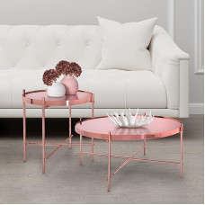 WOMO-DESIGN Coffee Table Set of 2 Diameter 43 x 45 cm + Diameter 75 x 35 cm Round, Copper, Metal/Glass, Unique, Modern, Living Room Tables with Glass Top and Metal Frame, Set of 2