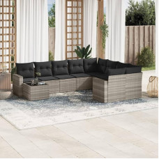 Homgoday Gartensofa-Set 10-teilig mit Kissen hellgrau Polyrattan, Möbel Set Schlafsofa Wohnzimmer Couch, Set Sofas für den Außenbereich, Gartenmöbel Typ 3219452