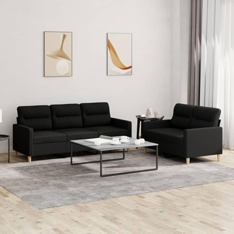 Brokky 2-TLG. Sofagarnitur mit Kissen Sofa Wohnzimmer Sitzgruppe Wohnzimmer Sofa Set Sofas FüR Wohnzimmer Schwarz Stoff / 3201604