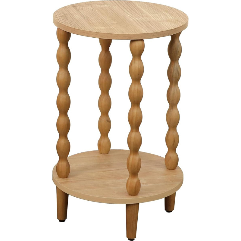 Runder Beistelltisch aus Holz, kleiner Brot-Beistelltisch mit Aufbewahrungsregal für kleine Räume, Nachttisch für Wohnzimmer, Schlafzimmer, Ecken und Büro (Natur, Zoll, 54 cm, 33 cm, 33 cm)
