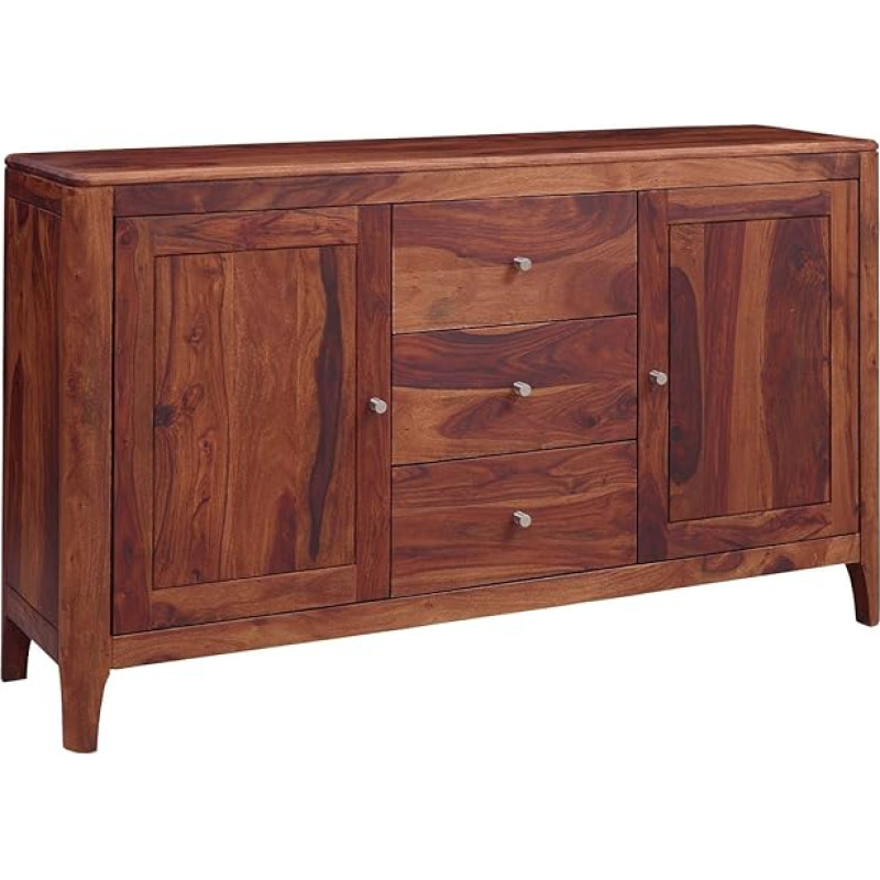 MASSIVMOEBEL24.DE Brooklyn Sideboard Made of Solid Wood #22, Sheesham Wood - Walnut, Oiled, with 2 Doors + 3 Drawers, 164 x 40 x 86 cm, Chest of Drawers TV Sideboard TV Board