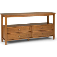 SIMPLIHOME Warm Shaker Solid Wood 152.4 cm Wide Console Sofa Entrance Table in Light Golden Brown with Storage Space, 4 Drawers and 1 Shelf for Living Room, Entryway and Bedroom