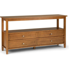 SIMPLIHOME Warm Shaker Solid Wood 152.4 cm Wide Console Sofa Entrance Table in Light Golden Brown with Storage Space, 4 Drawers and 1 Shelf for Living Room, Entryway and Bedroom