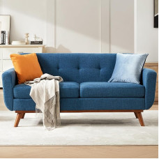 Kingfun Two Seater Sofa 65 Inch Wide, Mid-Century Modern Decoration, Two Seater Sofa for Living Room, Small Upholstered Sofa with Buttons for Bedroom, Solid Furniture and