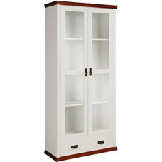 clever-moebel White Cherry Painted Pine Glass Cabinet Living Room Cabinet