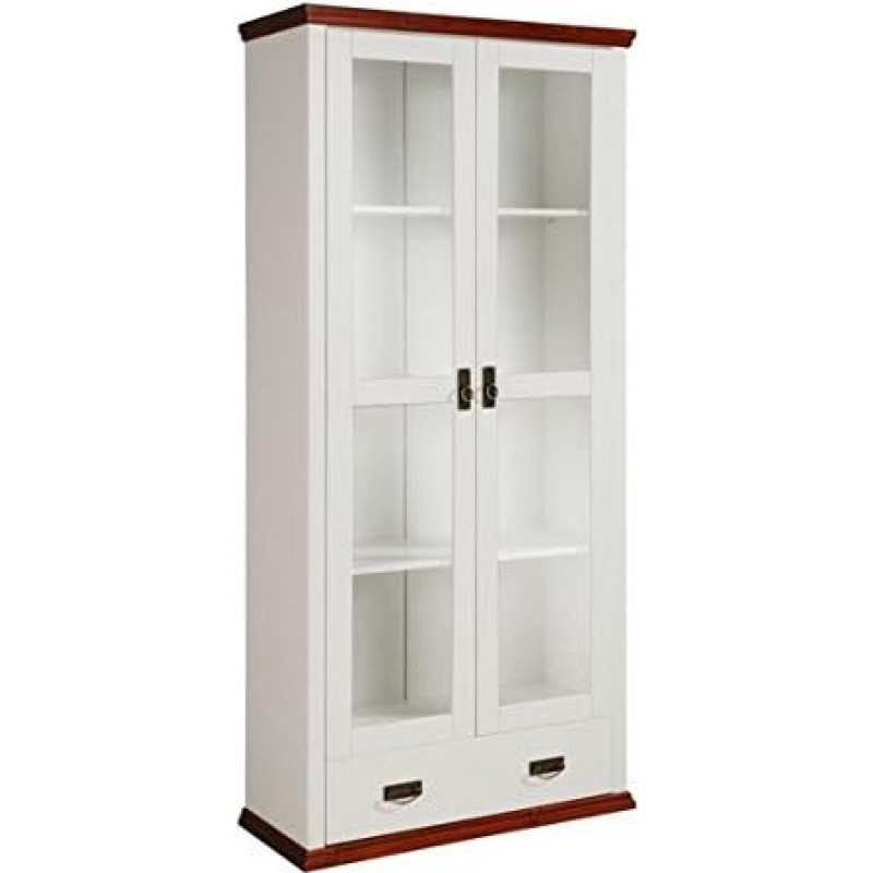 clever-moebel White Cherry Painted Pine Glass Cabinet Living Room Cabinet