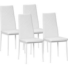 HOMCOM Dining Room Chairs, Set of 4, Modern Upholstery Faux Leather Kitchen Chairs with High Backrest and Steel Legs for Living Room, Dining Room, White