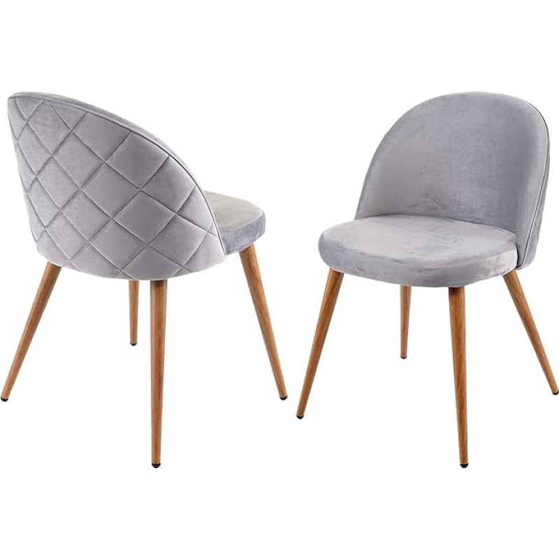 Mendler HWC-D53 Set of 2 Dining Room Chairs Kitchen Chairs Retro 50s Design Velvet Light Grey