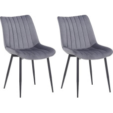 CLP Set of 2 Chairs Rahden Velvet with Black Frame and a Seat Height of 46 cm, Upholstered Chairs with Quilted Seat, Colour: Grey